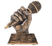 Golden Microphone Trophy Figurines Retro Style Vintage Resin Microphone Trophy Fake Prop Model with Stand
