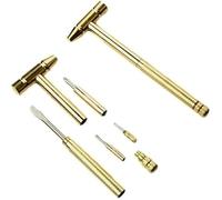 Golden Mini Brass Hammer with Screwdriver - 6-in-1 Multifunction Jewelers Hammer for Repair of Mobile Phones, Laptops, Watches, Glasses - Lightweight and Compact Hand Tools