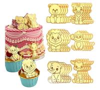 Golden Mirror Cute Animal Cake Toppers, 24 Pieces Acrylic Decorations Set with Bear, Tiger, Lion, Elephant, Giraffe, Monkey for Birthday Cupcakes, 0.06 Inch Thick