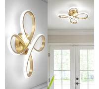 (Golden) Modern Golden LED Hallway Light Fixture, 6000K Semi Flush Mount Ceiling Lamp with Polished Metal Finish, Close to Ceiling Design