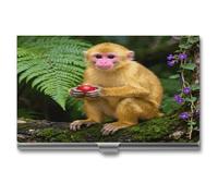 Golden Monkey in The Forest Business Card Holder Personalized Aluminum Alloy Business Card Case Slim Name Card Holder with Flip Fashion Metal Card Carrier for Men Women