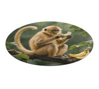 Golden Monkey Round Area Rug Non Slip Backing Doormat Water Absorbent Plush Throw Low-Pile Non-Slip Floor Mat Carpet for Living Room Bedroom Entryway Nursery Room 80 * 80cm