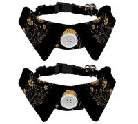 Golden Moon Herbal Plants Flowers Art Pattern Dog Collar Bowtie, Comfortable Adjustable Dog Bow Tie Collar for Small Boys and Girls Pets
