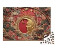 Golden Moon Sun Art 1000 Piece Game Night Puzzle for Adults Traditional Oriental Art Red Golden Moon Pattern Premium Sturdy Vibrant Challenging Hard Stress Relief 70x50cm/1000pcs