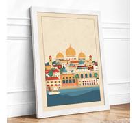 Golden Mosque Cityscape Framed Wall Art Print A3 White