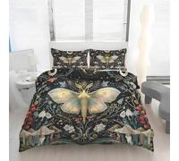Golden Moth Duvet Cover Sets Flowers and plants King Bedding Set with Zipper Closure, Soft Microfiber Quilt Cover with 2 Pillowcases 50x75cm GH299