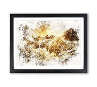 Golden Mountain Valley Watercolour Modern Framed Wall Art Print, Ready to Hang Picture for Living Room Bedroom Home Office Décor, Black A3 (46 x 34 cm)