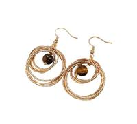 Golden Multi Layered Circles with Brown Bead Drop Earrings for Women, Elegant Dangle Earrings Jewelry for Party,Birthday