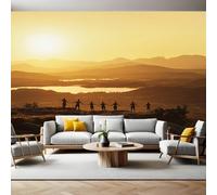 Golden Mural Wallpaper Sunset Mountain top Tourists Non-Woven Art Print 390 x 260cm Wall Murals Poster Picture Design Modern Decoration for Bedrooms Living Room Children Nursery