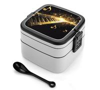 Golden Musical Notes Piano Printed Bento Box Leakproof Double Layer Lunchbox for Office Reusable Meal Prep Container