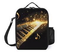 Golden Musical Notes Piano Trendy Lunch Bag Insulated Cold Reusable Meal Lunchbox Pouch for Office Travel