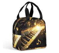 Golden Musical Notes Piano Trendy Lunch Bag Insulated Reusable Aluminum Foil Meal Lunchbox Pouch for Office Travel