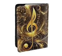Golden Musical Symbol Printed Passport Holder,Travel Pu Leather Passport Cover Case Organiser for Men Women,6.5 Inch