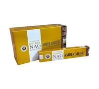 Golden Nag Amber Musk Masala Incense Joss Stick Natural Handmade Agarbatti Rolled Moulded Bamboo Stick 12 Pack 15 gm