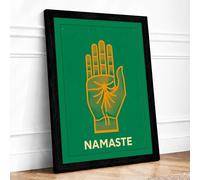 Golden Namaste Hand Minimalist Framed Wall Art Print A1 (84.1×59.4cm) Black, Wall Decor for Living Room, Bedroom, Office & Home, Ready to Hang, Art Gift