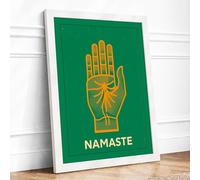 Golden Namaste Hand Minimalist Framed Wall Art Print A2 (59.4×42cm) White, Wall Decor for Living Room, Bedroom, Office & Home, Ready to Hang, Art Gift