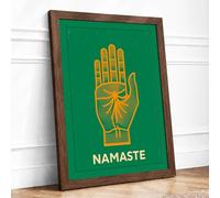 Golden Namaste Hand Minimalist Framed Wall Art Print A4 (29.7×21cm) Walnut, Wall Decor for Living Room, Bedroom, Office & Home, Ready to Hang, Art Gift