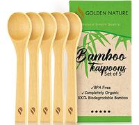 Golden Nature - Bamboo Spoon Set - 5 Pc - Small Kitchen Teaspoons - Tiny Wooden Spoons for Sugar, Spices, Seasoning, Coffee, Jam, Herbs, Honey & Dessert
