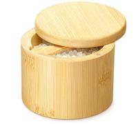 Golden Nature Salt Jar with Lid and Spoon - Sea Salt Flake Holder - Bamboo Cellar with Magnetic Swivel Lid & Built In Spoon Slot - Spice Container Storage Box for Countertop - Pepper Crock