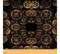 Golden Ndustrial Gear Fabric by The Yard, Steampunk Style Upholstery Fabric for Chairs Sofa, Clocks Theme Quilt Fabric, Mechanical Device Indoor Fabric, Craft Patchwork DIY Gift Idea, 1 Yard, Black