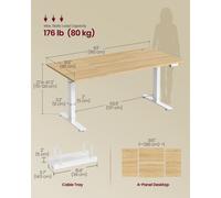 (Golden Oak) Electric Standing Desk, 160 x 80 cm, USB C Port, Cable Tray, Height Adjustable Desk, Sedentary Reminder, 3 Memory Heights,for Home Office
