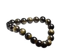 Golden Obsidian Stone Beads Bracelet Men Women Light Rainbow Raw Round Bead Energy Jewelry(19cm,8mm beads,36 Waterlemon Cry)