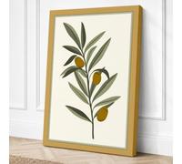 Golden Olive Branch Botanical Canvas Wall Art Print 24x16 Inch (61 x 41 cm)