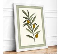 Golden Olive Branch Botanical Framed Wall Art Print A1 (84.1×59.4cm) White, Wall Decor for Living Room, Bedroom, Office & Home, Ready to Hang, Art Gift