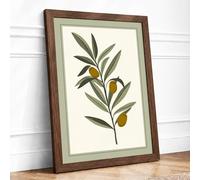 Golden Olive Branch Botanical Framed Wall Art Print A2 (59.4×42cm) Walnut, Wall Decor for Living Room, Bedroom, Office & Home, Ready to Hang, Art Gift