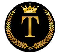 Golden Olive Branch Wreath Sign, 26 Letters Alphabet Metal Wall Art Decor, Initial Letter T with Crown Metal Sign Tin Signs for Home, Bedroom, Wall Decoration,12x12in