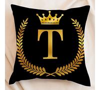 Golden Olive Branch Wreath Throw Pillow Covers 18x18 Inch,Initial Letter T with Crown Pillow Case with Zipper, Minimalist A-Z 26 Letters Decorative Cushion Covers for Couch, Sofa, Beding Room