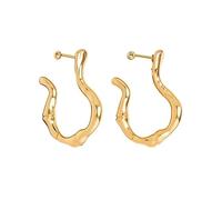Golden Organic Shape Hoop Earrings with Unique Textured Design for Everyday Wear