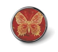 Golden Ornate Butterfly Lapel Pin for Men Brown And Green Pattern Fashion Brooch Pin -Cute Enamel Badges, Aluminum Alloy Metal Pinback for Hats, Shirts, Bags, Jackets & Accessories (1 Inch Round Butto