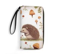 Golden Ornate Butterfly Wallets for Women Long Wristlet Leather Wallets with Zipper Holder Large Capacity Coin Pocket, Nature Lovely Hedgehog Lovers, 19.7x10.5cm