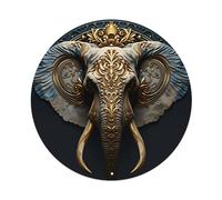 Golden Ornate Elephant Head With Intricate Patterns Round Tin Sign Vintage Metal Sign Home Bar Garden Wall Decor Metal Poster 8x8 Inch