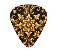 Golden Ornate Floral Design Guitar Picks Gift Set - 12 Smooth Durable Plectrums For Acoustic, Electric & Bass Guitar, Perfect Present For Guitar Lovers & Musicians