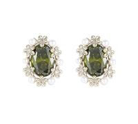 Golden oval olivine earrings for women, flower pearl green earrings jewelry, suitable for giving to family and friends