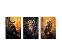 Golden Owl 3 Panel Canvas Wall Art. simpa Multi One Size