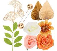 Golden Palm Leaf Cake Decoration Set for Boho Wedding Party | Plastic and Paper Accents, Themed Coordination for Cakes and Desserts, Quick Event-ready Topper Choice