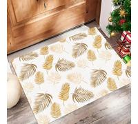 Golden Palm Leaves Door Mats 45 X 75 Cm, Washable Indoor Doormat Tpr Non-Slip, Dirt Trapper Front Door Mat Inside, Tropical Plants Super Absorbent Entrance Rug For Entryway, Pets And Dogs - White