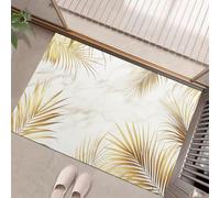 Golden Palm Leaves Door Mats Indoor Doormat Washable For Pets Door Matts Duty Non-Slip Entrance Mat Super Absorbent Front Doormat, Modern Luxury For Kitchen Bathroom White, 45 X 75 Cm