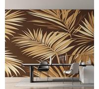 Golden Palm Leaves Photo Wallpaper, Tropical Leaf Palm Leaves Wallpaper Mural, 390x260cm Wall Paper for Bedroom Living Room, Non-Woven Wall Mural Room Decor EL&D64