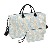 Golden Pampas Grass Light Blue Watercolor Style Decorative Travel Hand Bag Gym Bag with Toiletry Bag for Gym Foldable Bolsa de Mano para ropa de