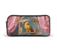 Golden Parrot in Cage Pencil Case - Large Aesthetic Makeup Bag Multi-Purpose Pencil Pouch Cute Cosmetic Bag with Zipper Closure for Office, Home, Study & Travel