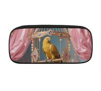Golden Parrot in Cage Pencil Case Waterproof Leather Pencil Pouch Multi-purpose Aesthetic Makeup Bag Cute Pen Bag Large Cosmetic Bag for Office Stationery, Travel