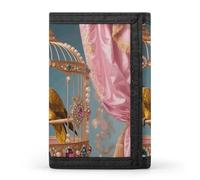 Golden Parrot in Cage Small Wallet Trifold Wallets Purse with 1 Cash Compartment And 8 Card Slots Money Clip