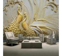 Golden Peacock Branches Relief Art 3D Wallpaper Luxury Home Dining Decor Paste Sofa Living Room The Wall for Bedroom Mural-250cm×170cm