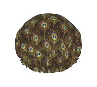 Golden Peacock Feather Reusable Shower Cap Bath Cap Double Waterproof Layers Bathing Hat