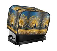 Golden Peacock Toaster Cover 2 Slice, Waterproof Bread Machine Covers with Pockets Universal Size Kitchen Small Appliance Cover with Handle, Dust and Fingerprint Protection