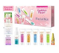 Golden Pearl 12Pcs Facial Kit At Home Salon Skincare Boosting Clay Mask Cream & Serum Face Cleanser Scrub Shiner Lotion Skin Soothing Brightening Whitening Pack Gift Christmas Birthday Present